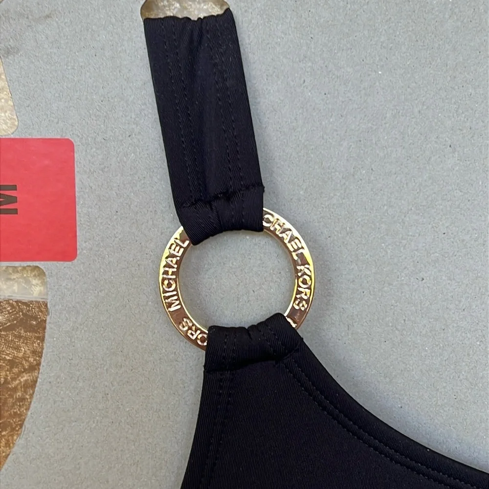 NEW Michael Kors One Shoulder O-Ring Black Cut-Out One Piece Swimsuit, Size 8